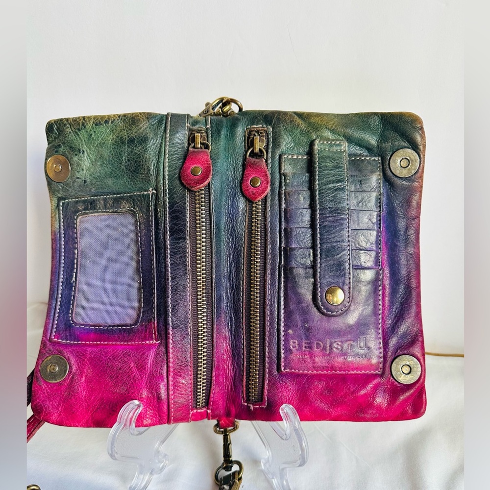 Bed Stu Ombre Red to Olive Green Leather Crossbody Bag - Picture 4 of 5